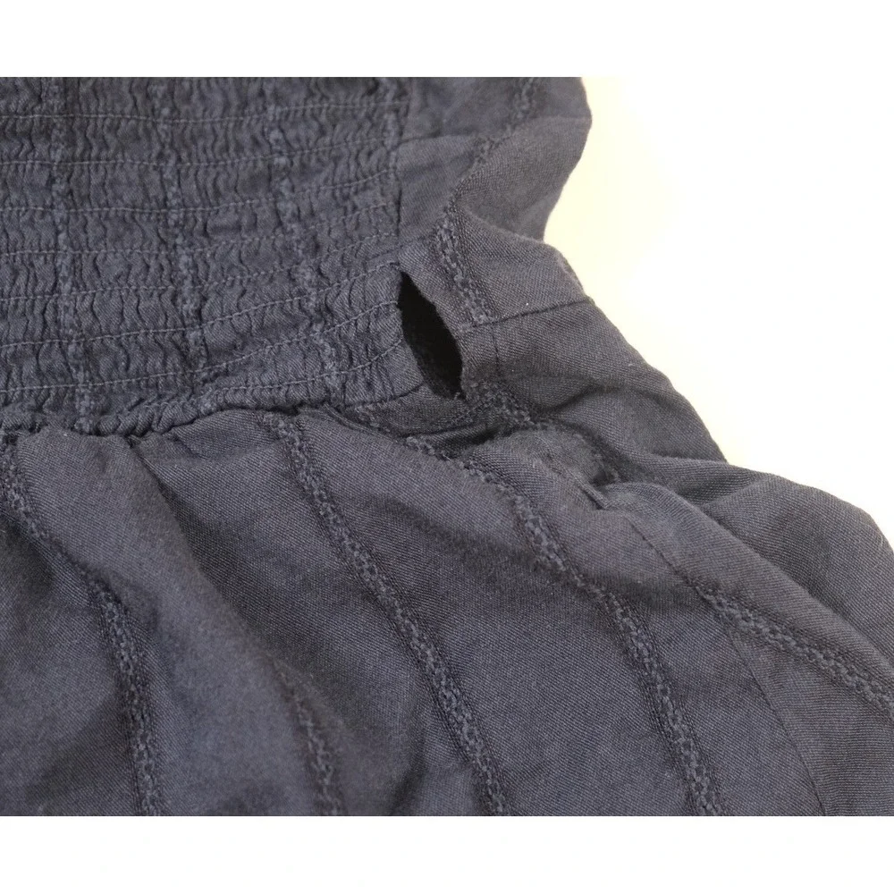 Old Navy Blouse Womens Large Navy Blue Puff Sleeve‎ Wrap Peplum Smocked Top Tie